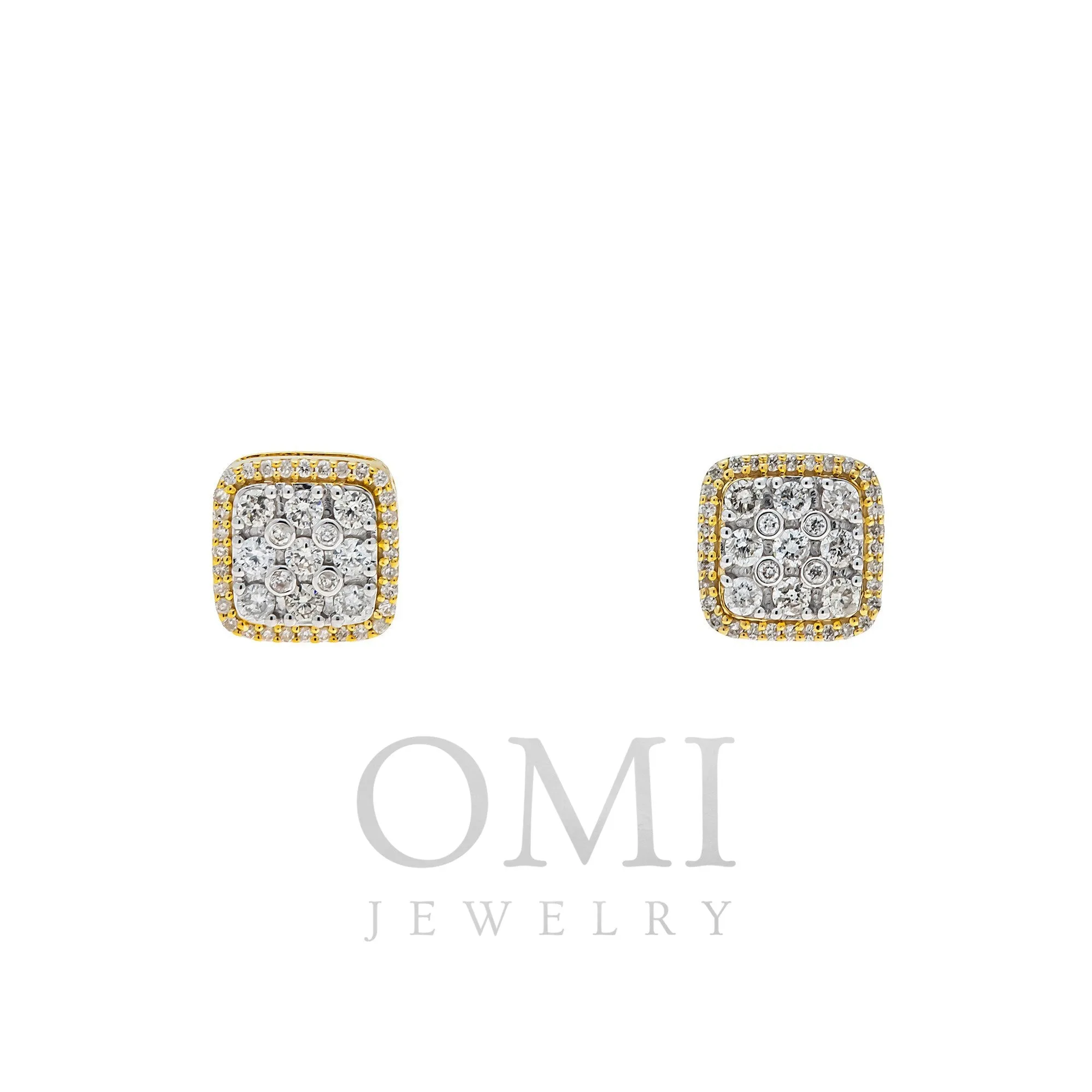 10K GOLD ROUND DIAMOND CLUSTER SQUARE EARRINGS 0.37 CTW