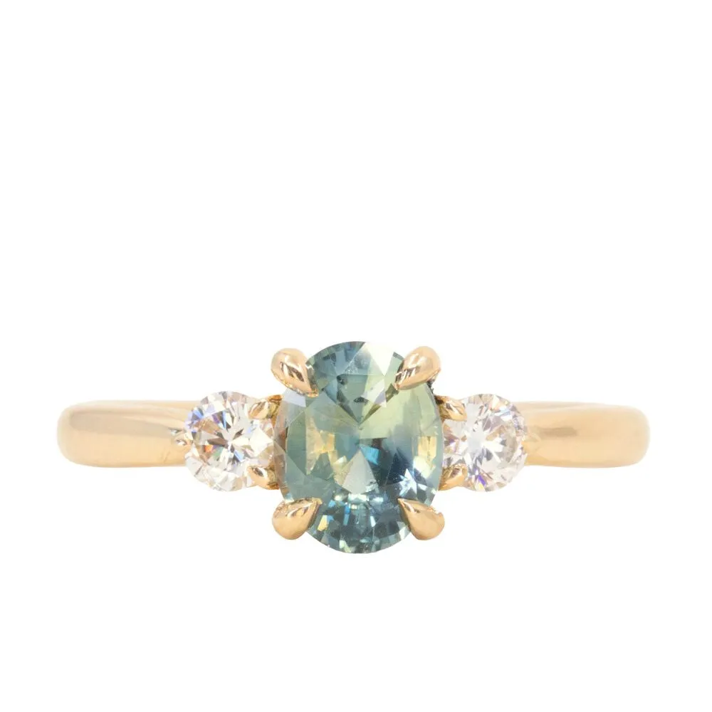 1.27ct Parti Madagascar Sapphire and Lab Diamond Three Stone Ring in 14K Yellow Gold