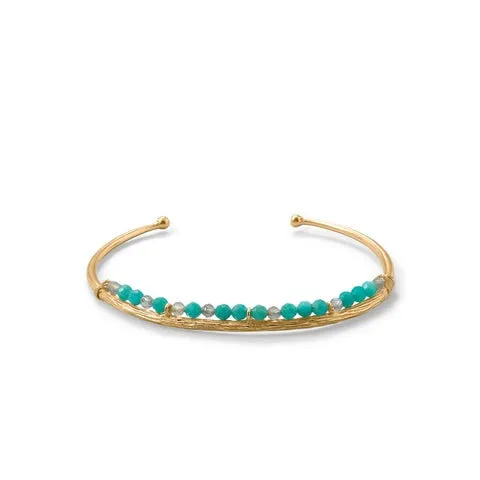 14 Karat Gold Plated Amazonite and Labradorite Cuff for Women