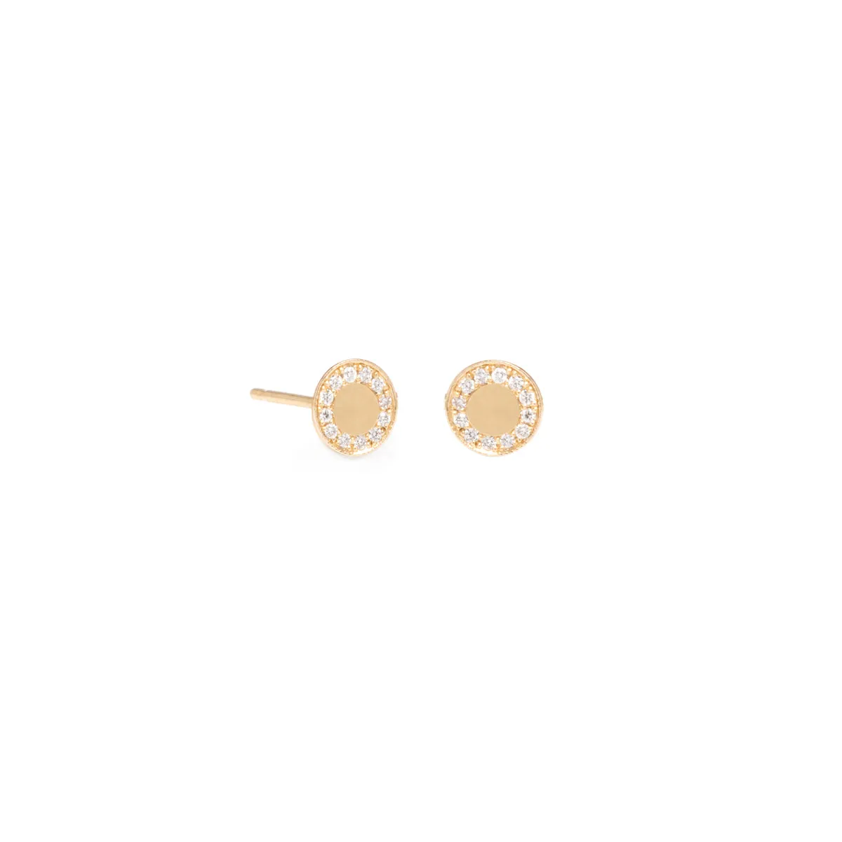 14k Pavé Diamond Border Medium Disc Studs - SALE