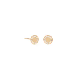 14k Pavé Diamond Border Medium Disc Studs - SALE