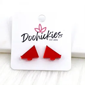 15mm Shiny Acrylic Megaphones Sport Stud Earrings in Mirror Red