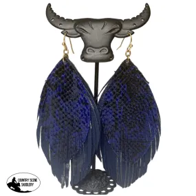 2316 - Blue Leather Leaf Earrings