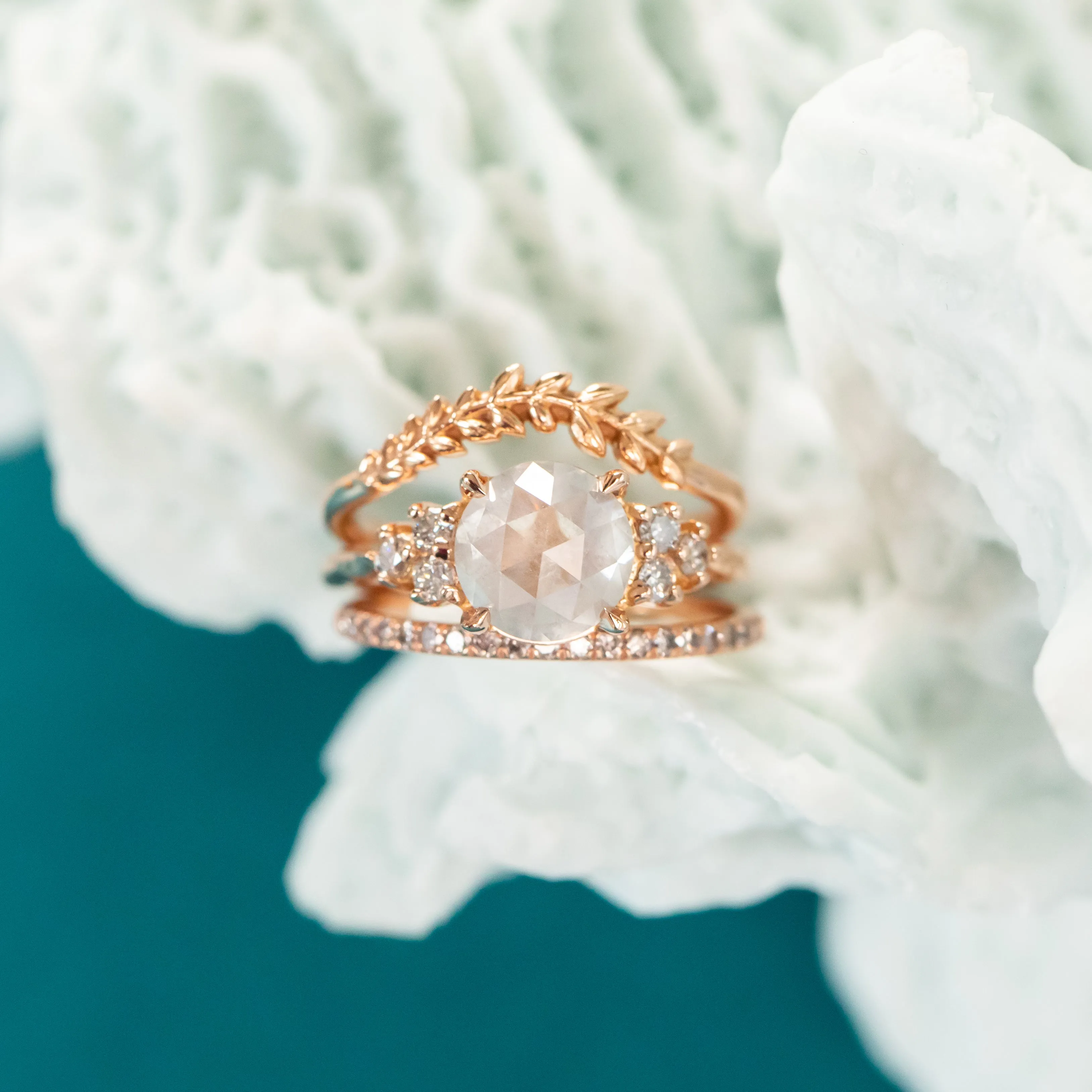 2.44ct White Rosecut Diamond Cluster ring in 18k Rose Gold