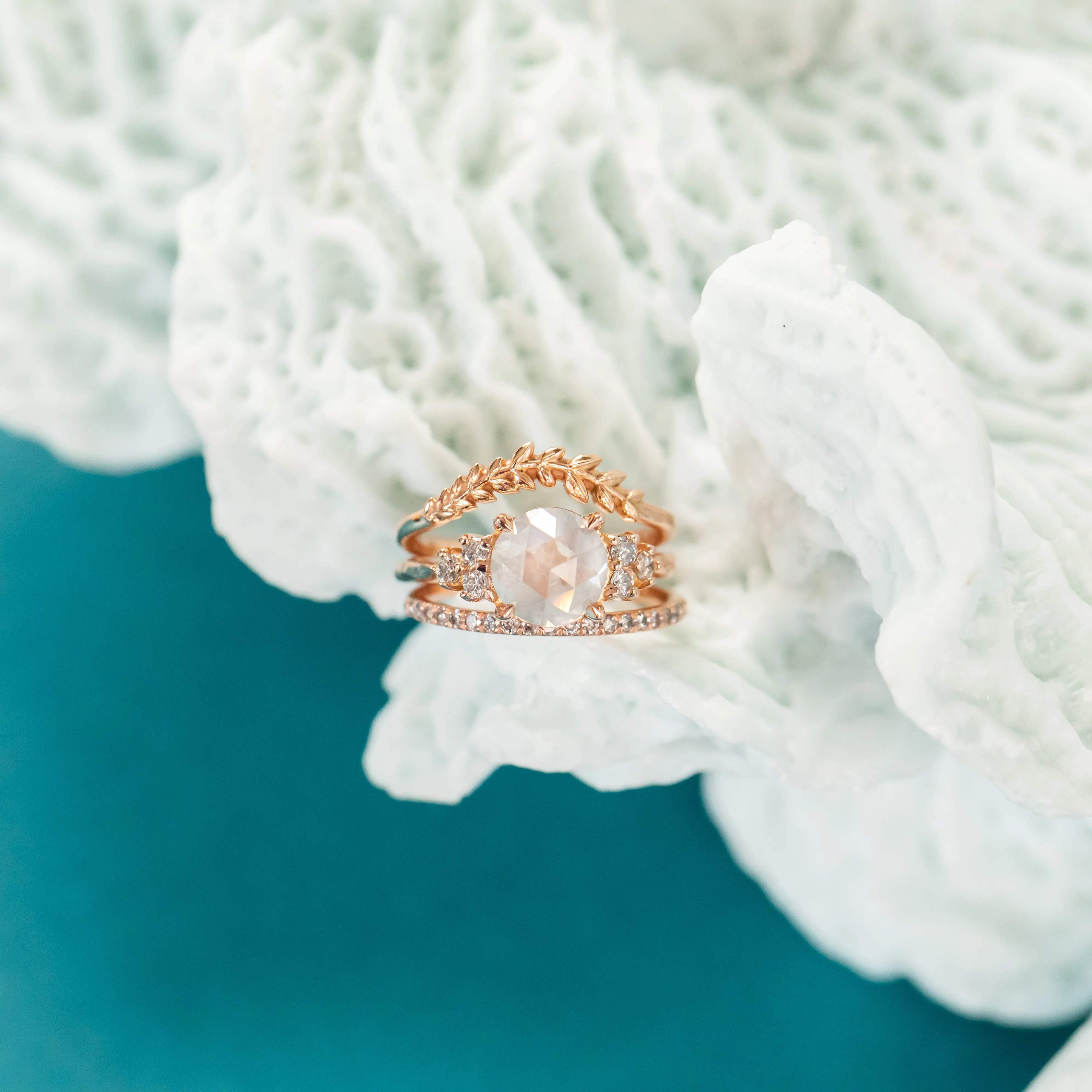 2.44ct White Rosecut Diamond Cluster ring in 18k Rose Gold