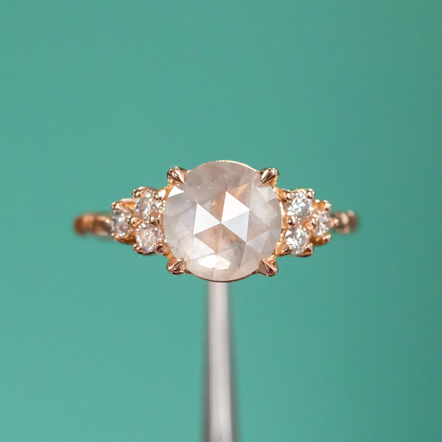 2.44ct White Rosecut Diamond Cluster ring in 18k Rose Gold