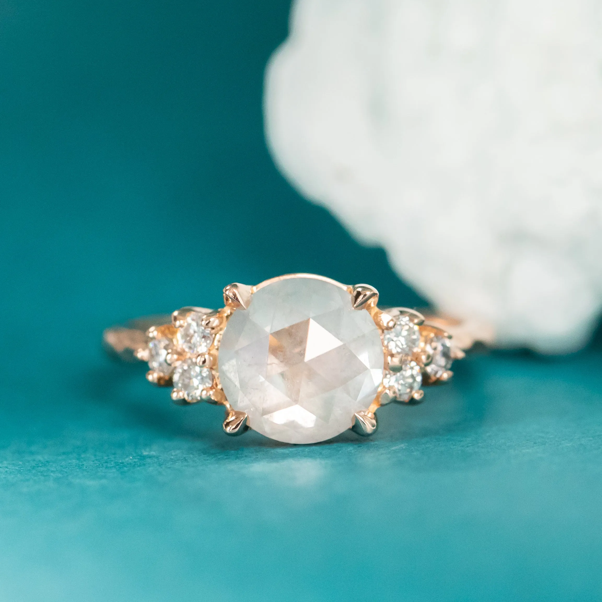 2.44ct White Rosecut Diamond Cluster ring in 18k Rose Gold