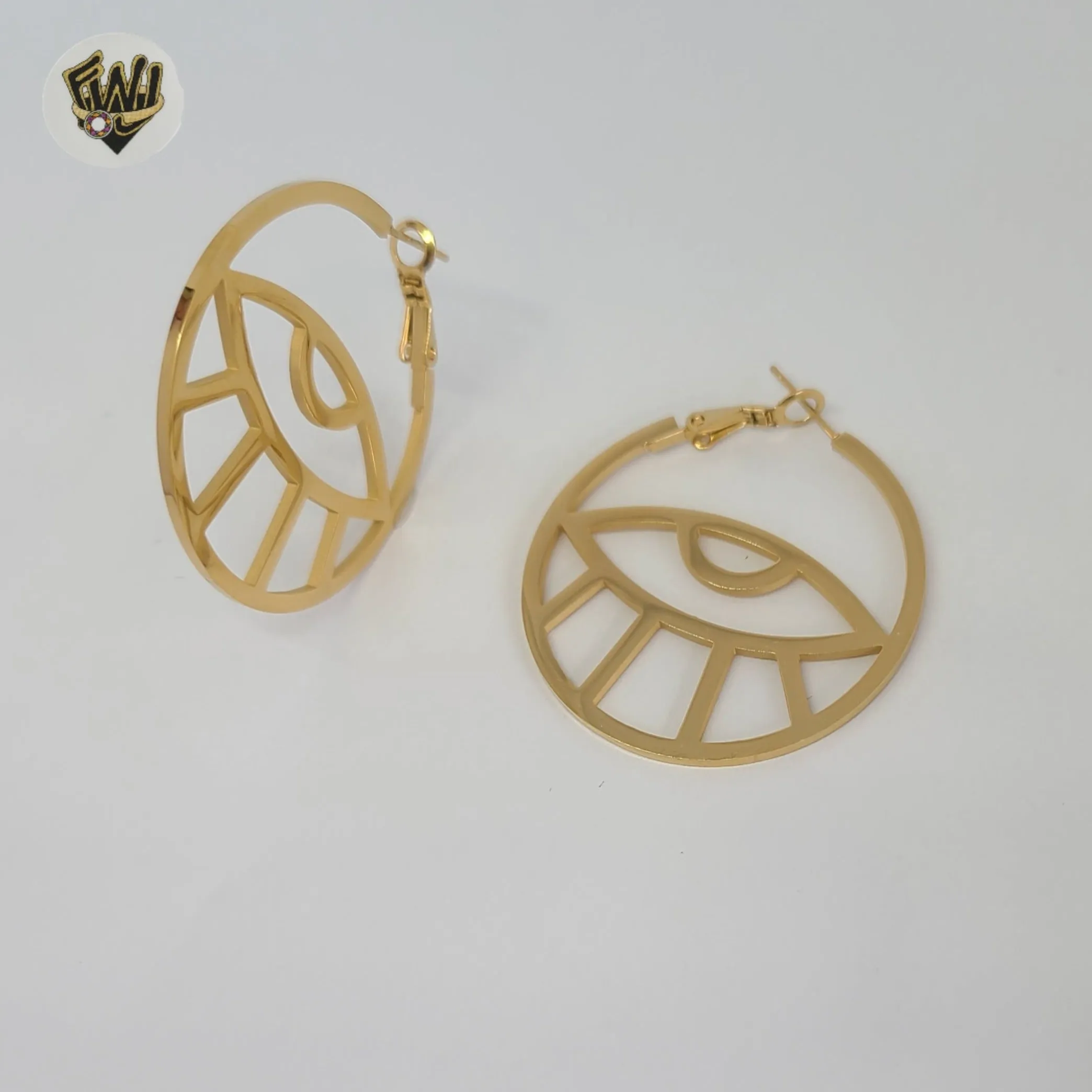 (4-2238-1) Stainless Steel - Evil Eye Hoops.