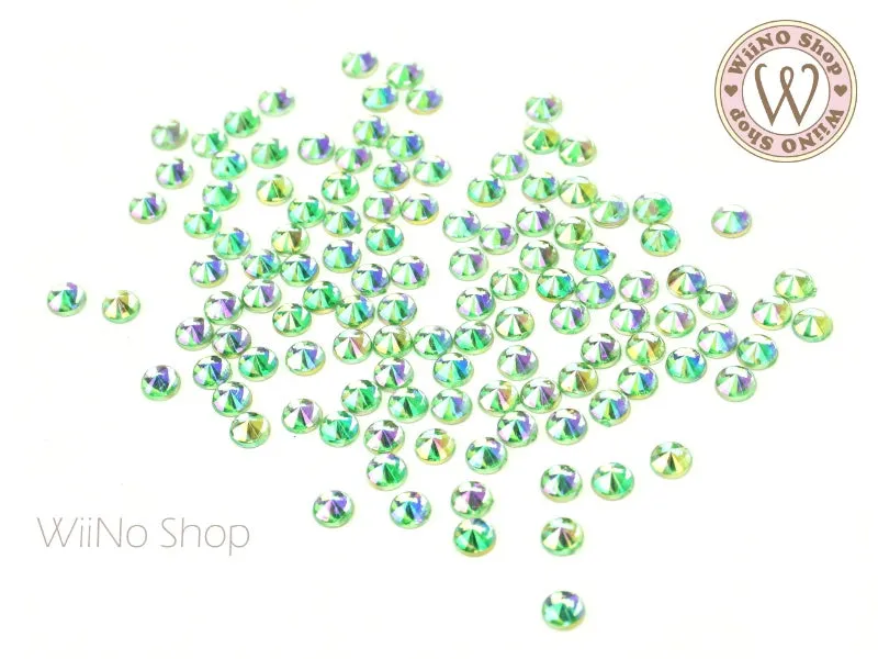 4mm AB Green Round Point Top Acrylic Rhinestone - 50 pcs