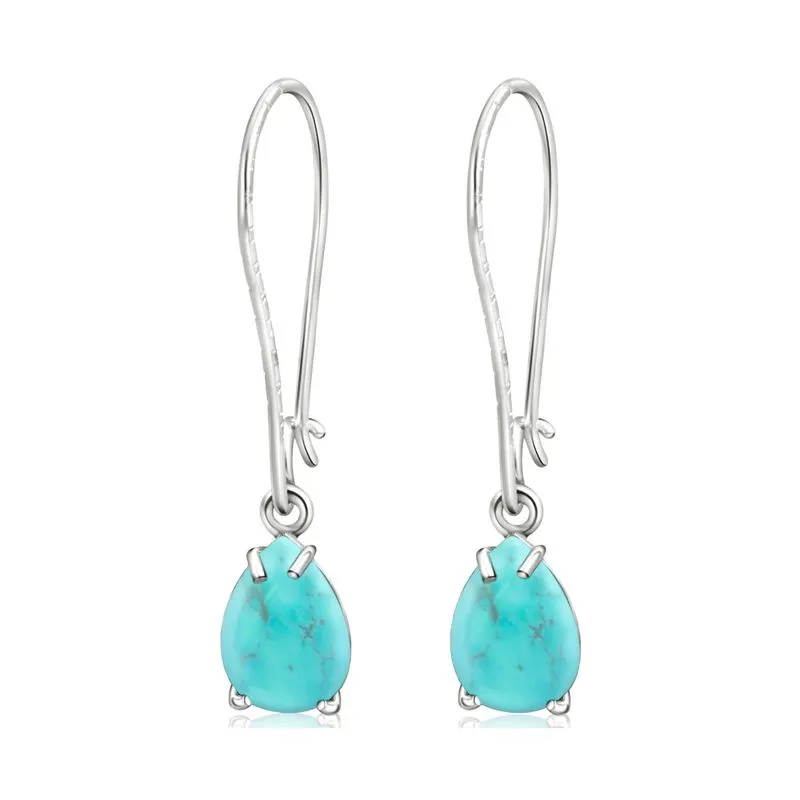 925 Silver Turquoise Drop Earrings - Dec Birthstone, 7X10mm Vintage Gift