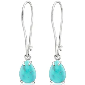 925 Silver Turquoise Drop Earrings - Dec Birthstone, 7X10mm Vintage Gift