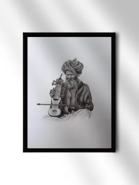 A Folk Musician in Miniature Painting by Mohan Prajapati