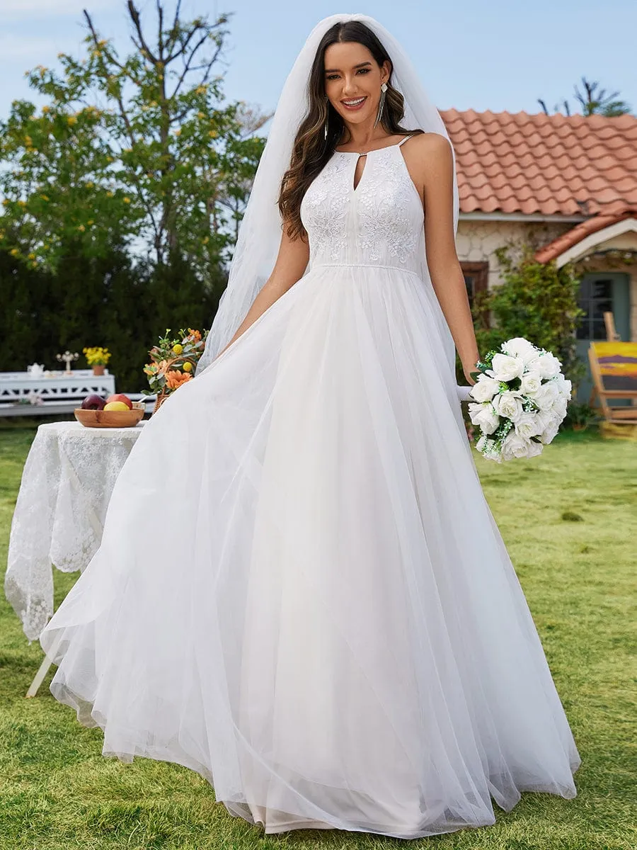 A-Line Halter Neck Applique Wedding Dress with Tulle