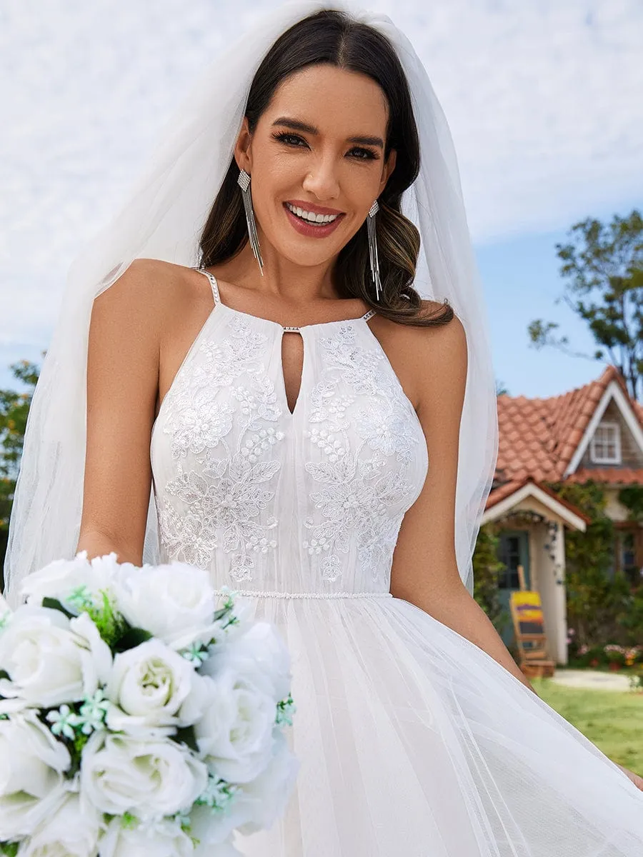 A-Line Halter Neck Applique Wedding Dress with Tulle