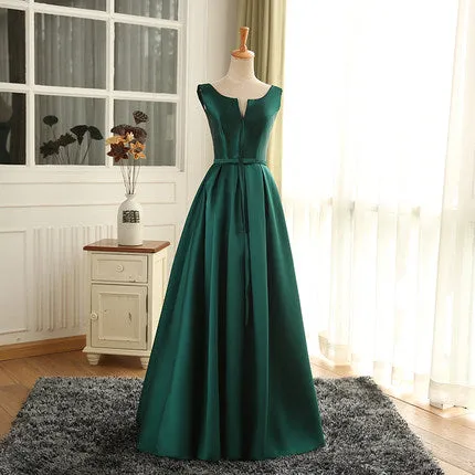 A line Satin Long Green Prom Dresses SH194