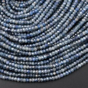 AA Natural Blue Sapphire Faceted 3mm Rondelle Beads Micro Laser Diamond Cut Genuine Gemstone 15.5" Strand