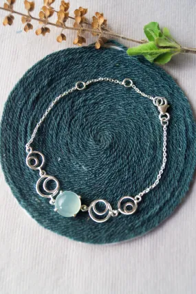 Aqua Circle Game Sterling Silver Chain Bracelet