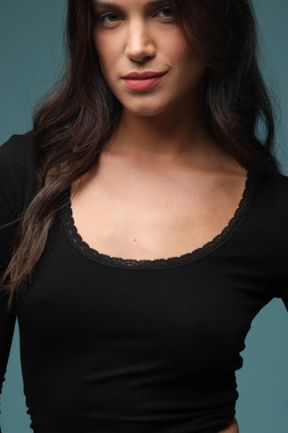 Black Full Sleeves Lace Lined Top