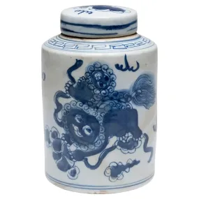 Blue and White Jar with Foo Dog Design