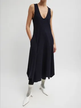 Boucle Knit Tank Tucked Dress in Midnight