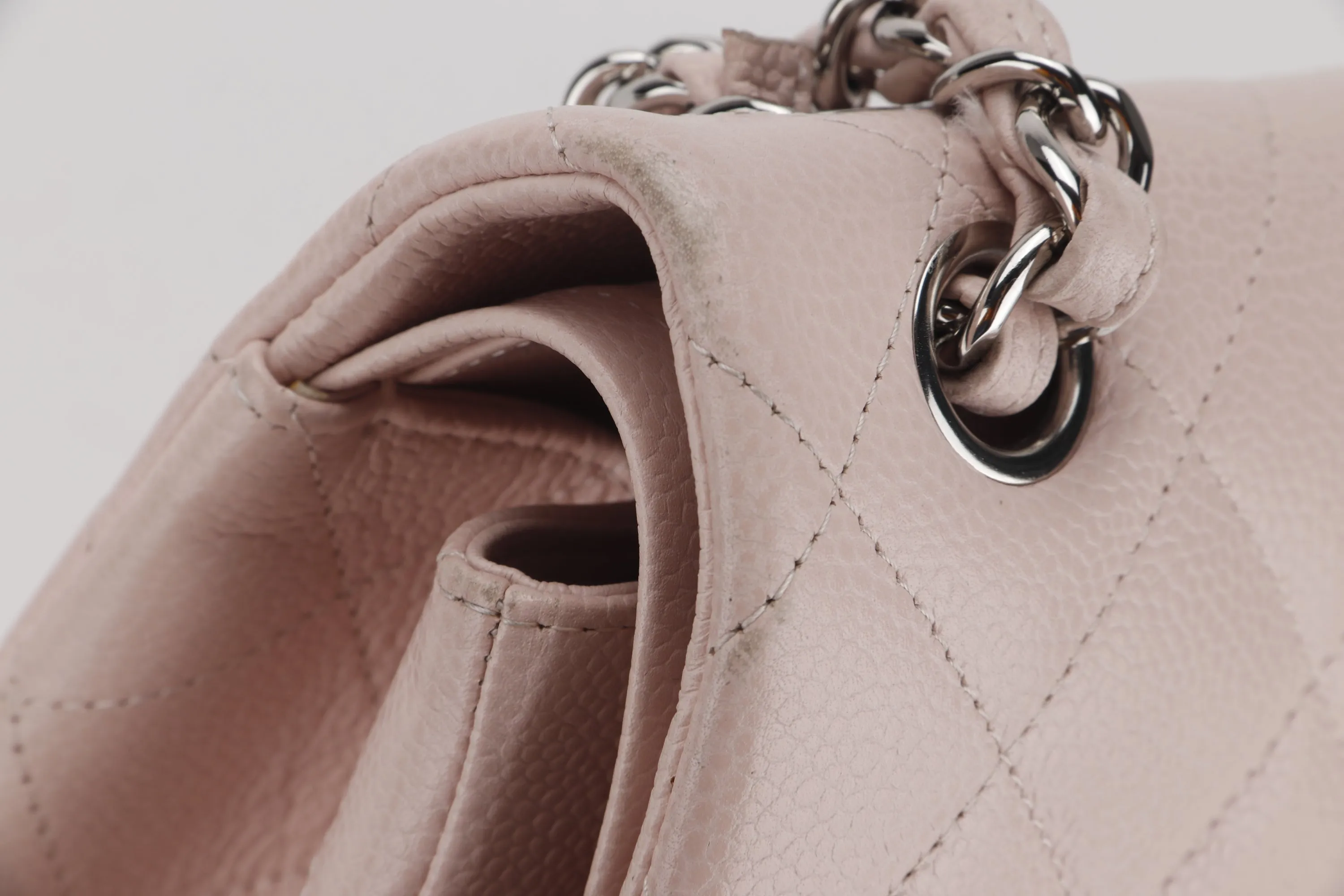 CHANEL DOUBLE FLAP BAG (1893xxxx) JUMBO LIGHT PINK CAVIAR LEATHER SILVER HARDWARE, WITH DUST COVER, NO CARD