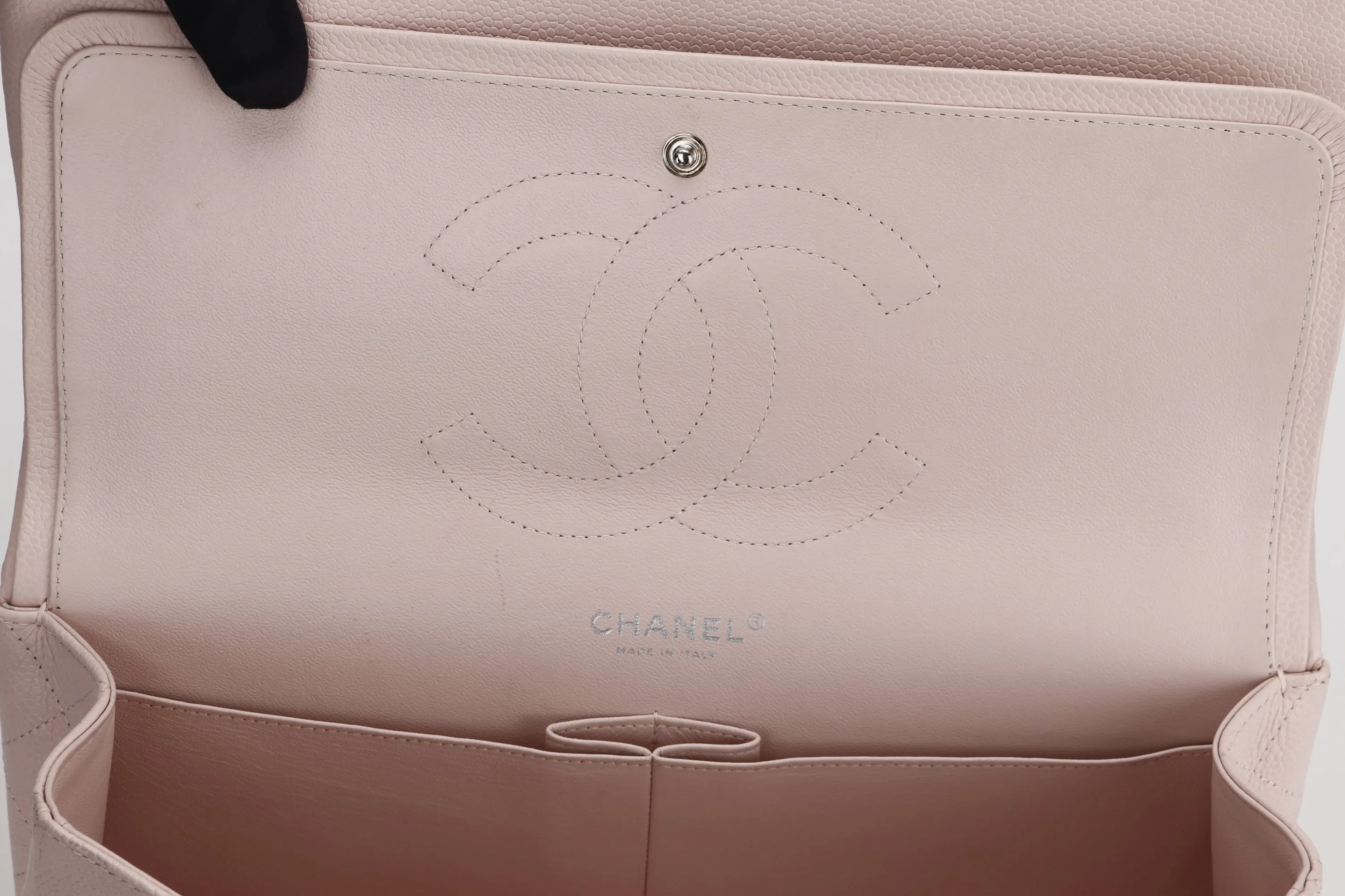 CHANEL DOUBLE FLAP BAG (1893xxxx) JUMBO LIGHT PINK CAVIAR LEATHER SILVER HARDWARE, WITH DUST COVER, NO CARD