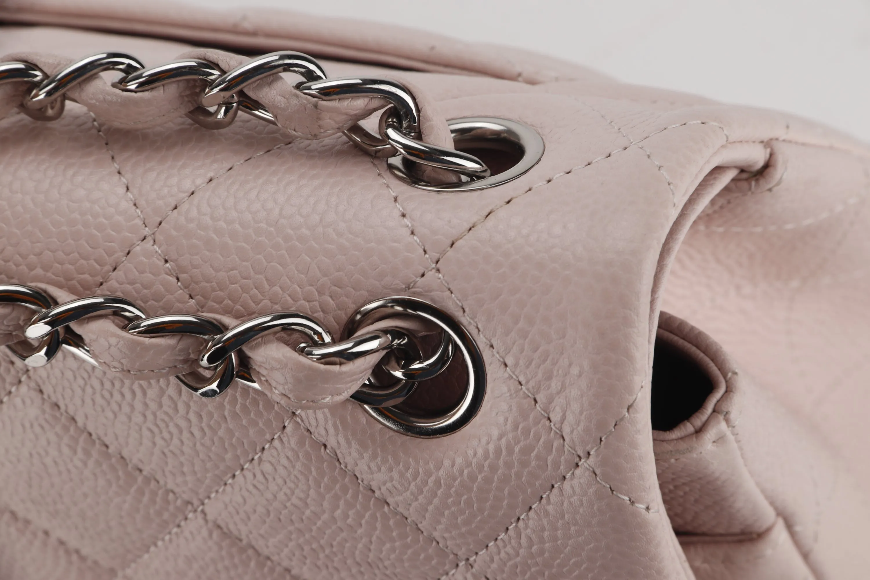 CHANEL DOUBLE FLAP BAG (1893xxxx) JUMBO LIGHT PINK CAVIAR LEATHER SILVER HARDWARE, WITH DUST COVER, NO CARD