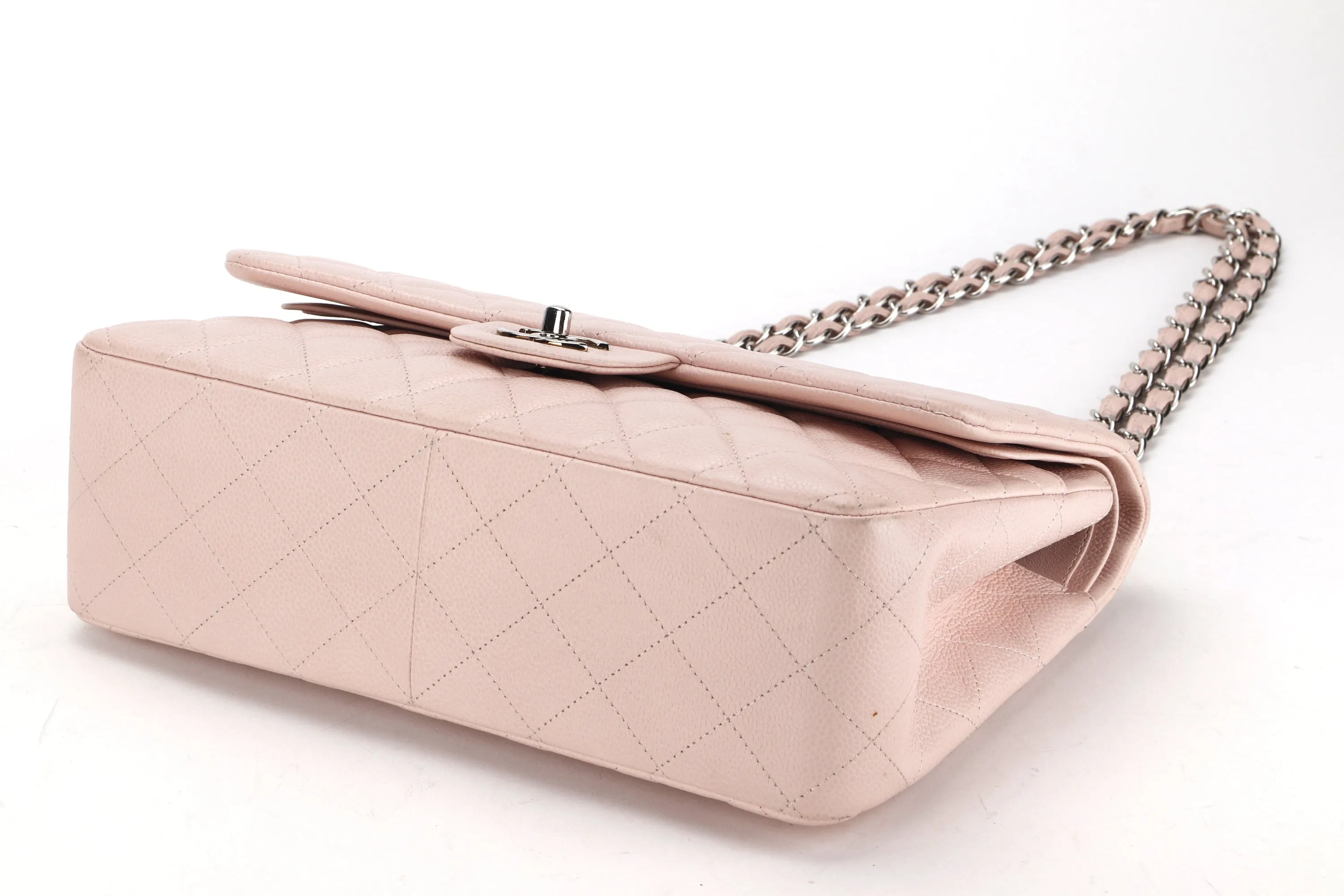 CHANEL DOUBLE FLAP BAG (1893xxxx) JUMBO LIGHT PINK CAVIAR LEATHER SILVER HARDWARE, WITH DUST COVER, NO CARD