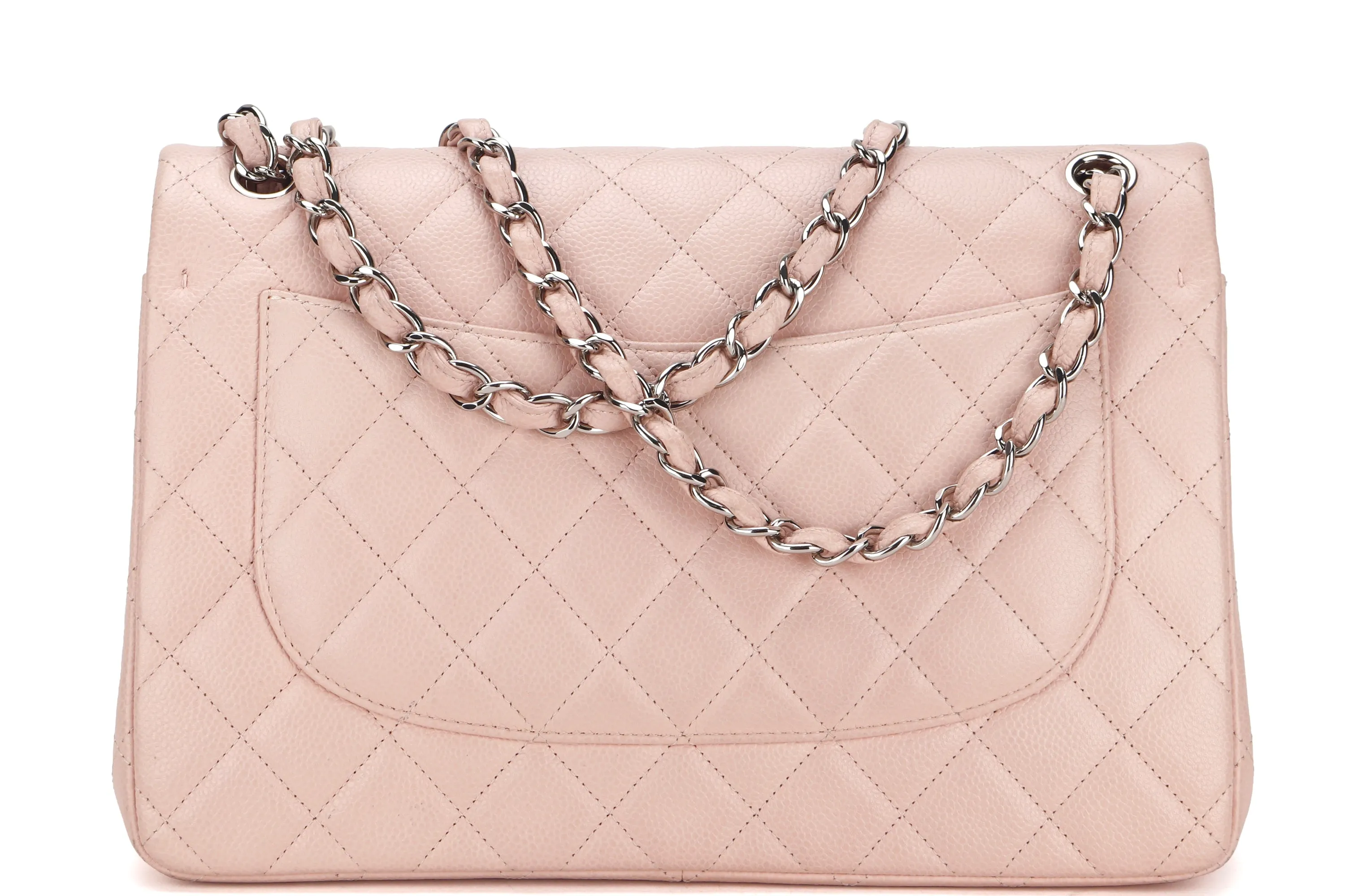 CHANEL DOUBLE FLAP BAG (1893xxxx) JUMBO LIGHT PINK CAVIAR LEATHER SILVER HARDWARE, WITH DUST COVER, NO CARD