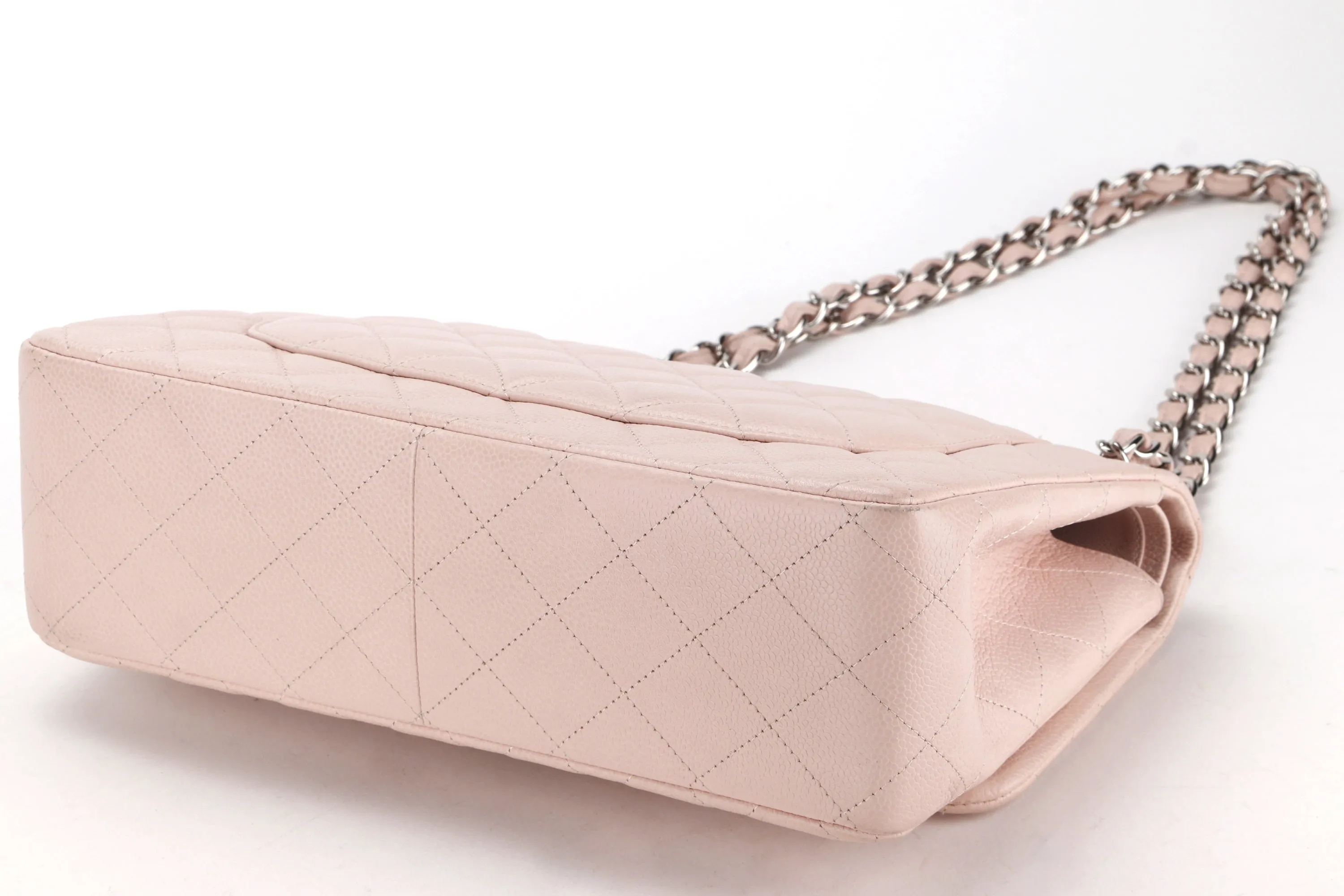 CHANEL DOUBLE FLAP BAG (1893xxxx) JUMBO LIGHT PINK CAVIAR LEATHER SILVER HARDWARE, WITH DUST COVER, NO CARD