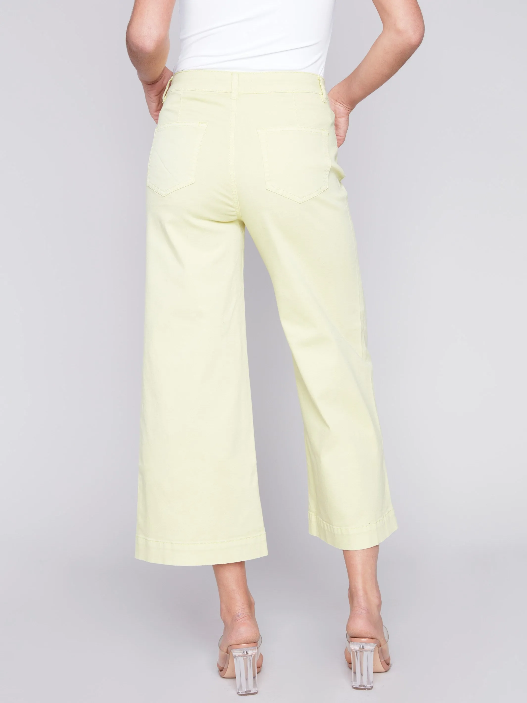 Cropped Wide Leg Twill Pants - Anise