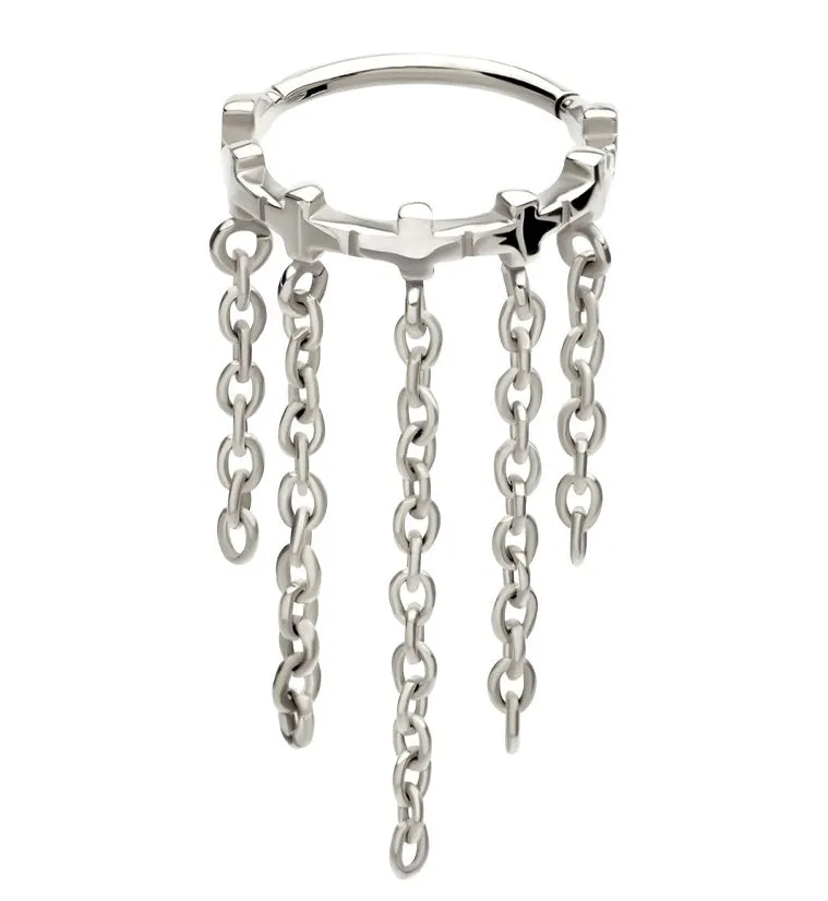 Cross Row Dangle Chains Stainless Steel Hinged Segment Ring