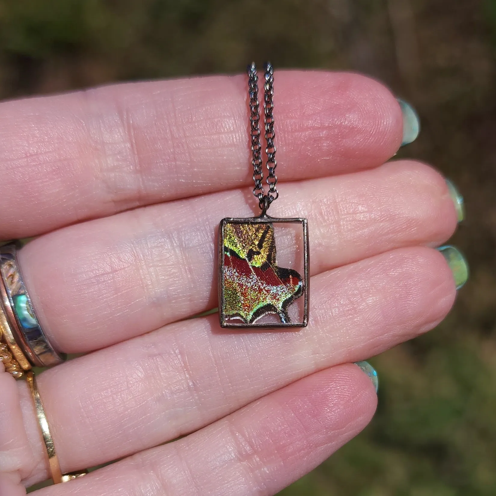 Crowned Hairstreak Butterfly Portrait Necklace