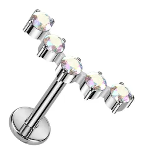 Curve Rainbow Aurora CZ Titanium Internally Threaded Labret