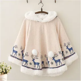 Deer Printing Hoodie Cloak AD12706