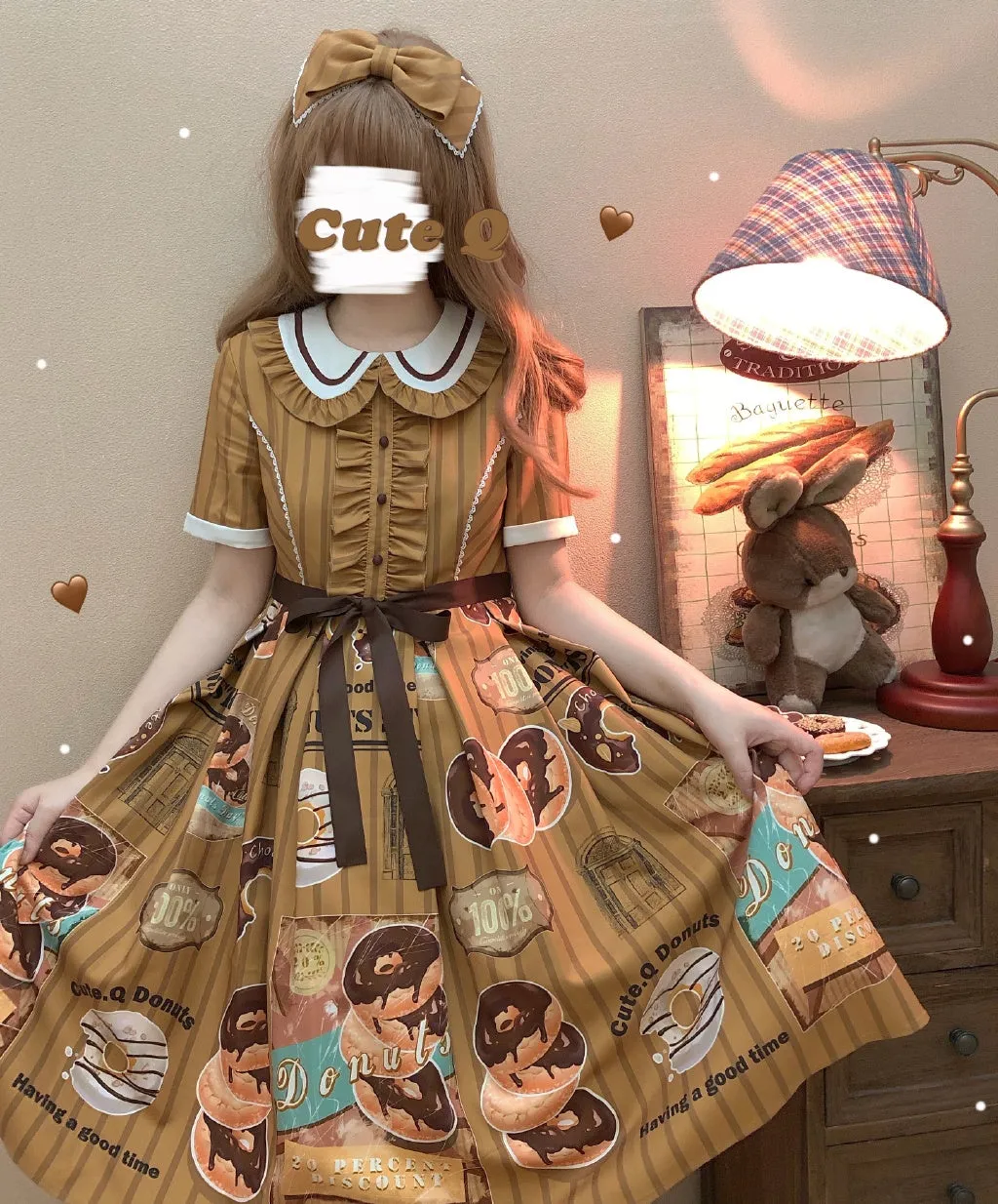 Donuts coffee shop lolita daily op one piece dress dolly collar