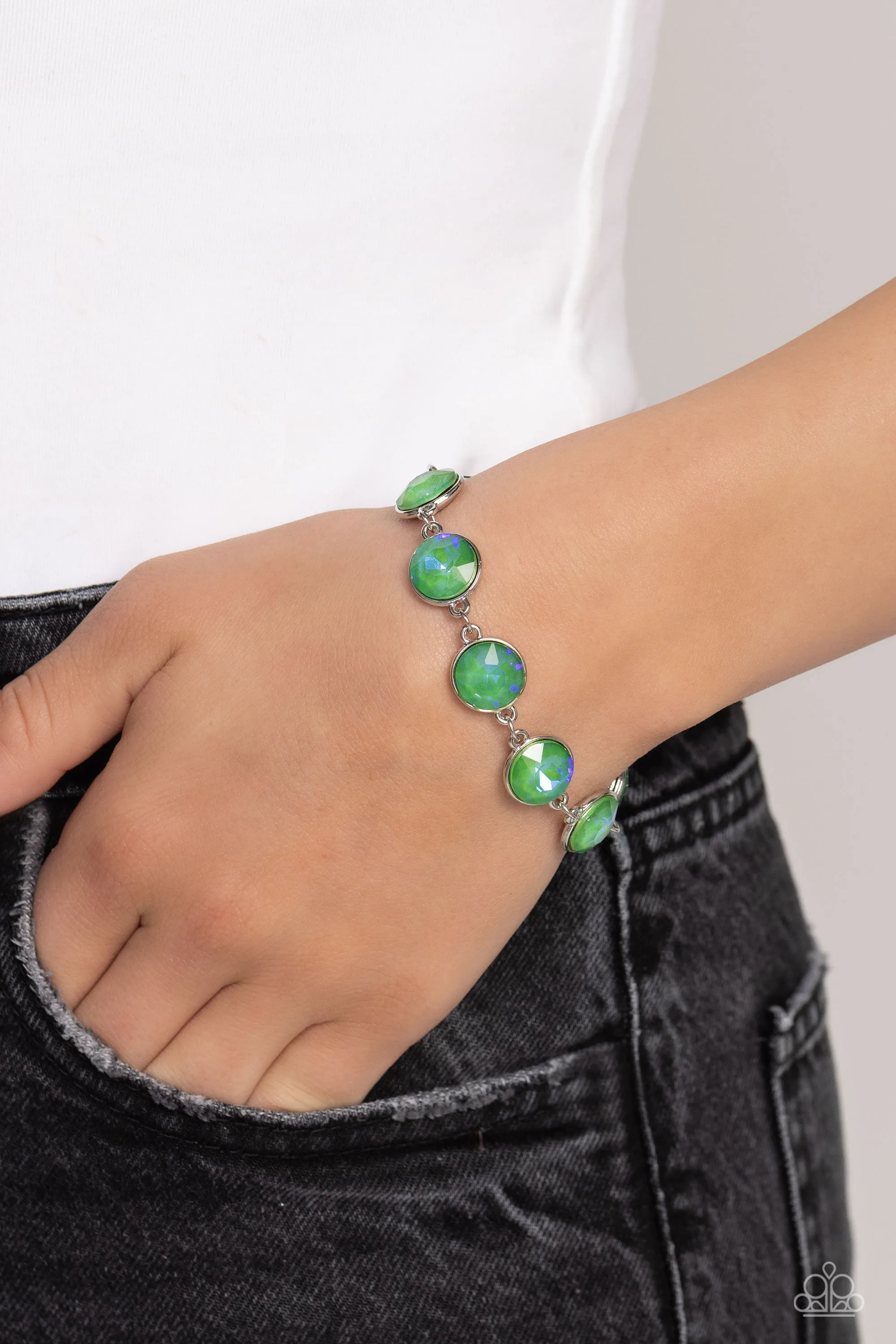 Enchanted Emblems Green Rhinestone Bracelet - Paparazzi Accessories