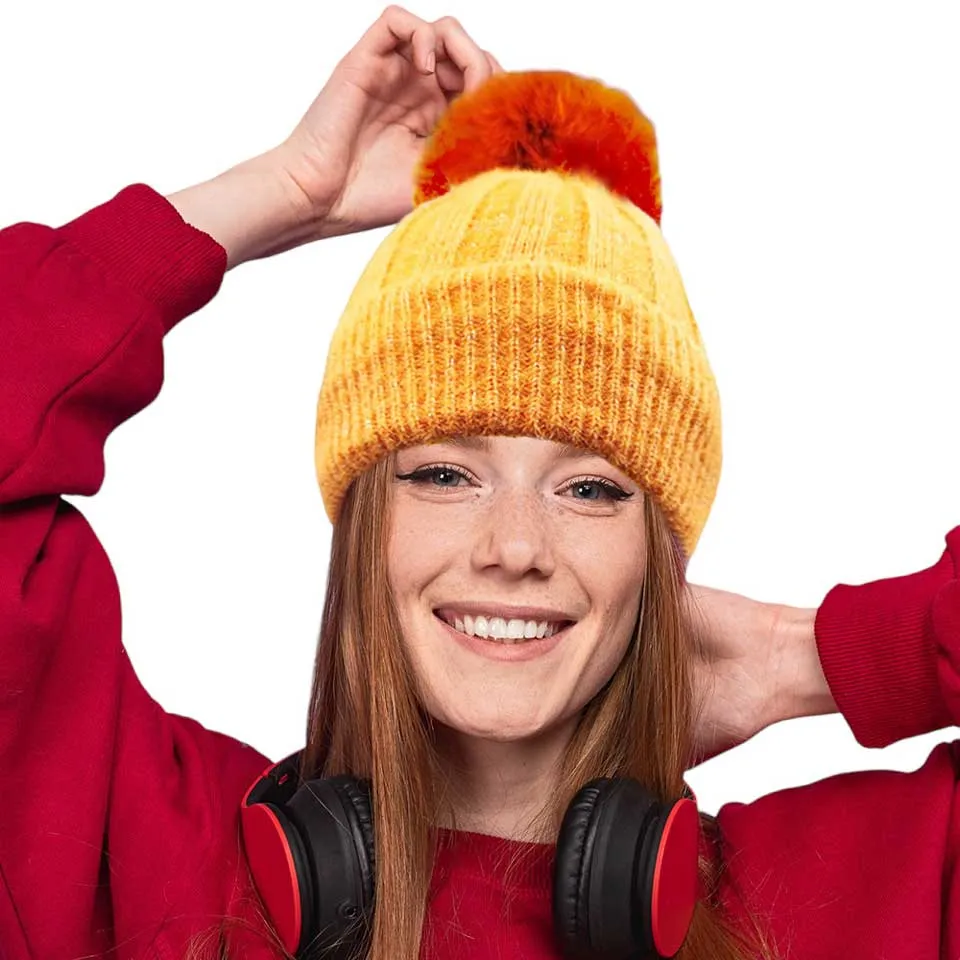 Fleece Lining Pom Pom Beanie Hat