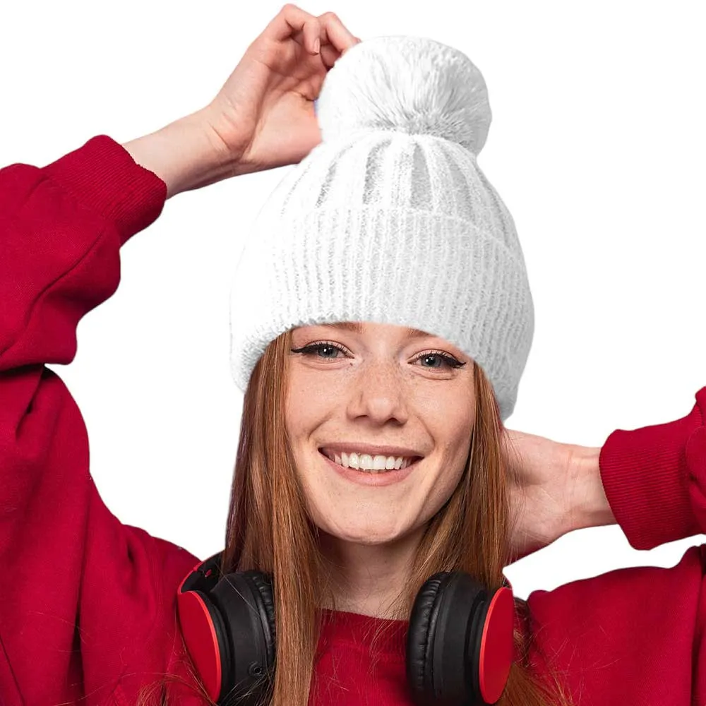 Fleece Lining Pom Pom Beanie Hat