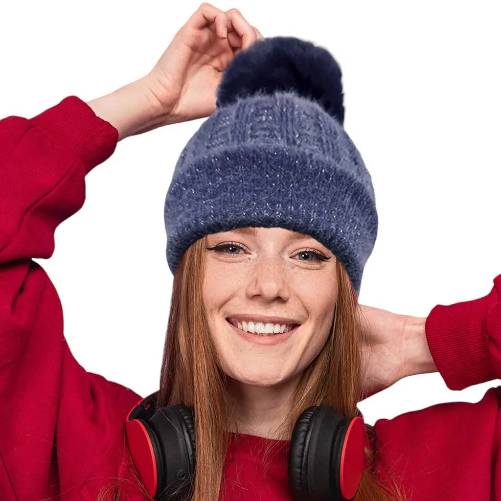 Fleece Lining Pom Pom Beanie Hat