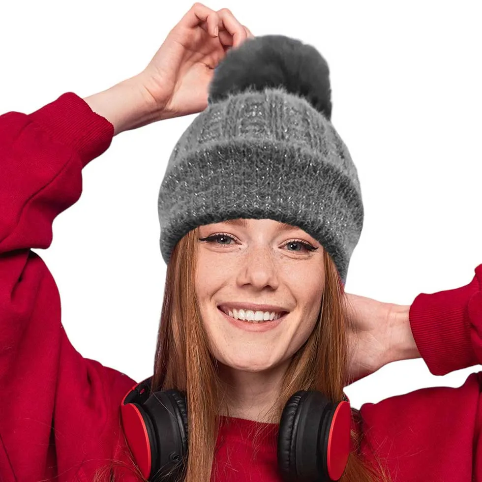 Fleece Lining Pom Pom Beanie Hat