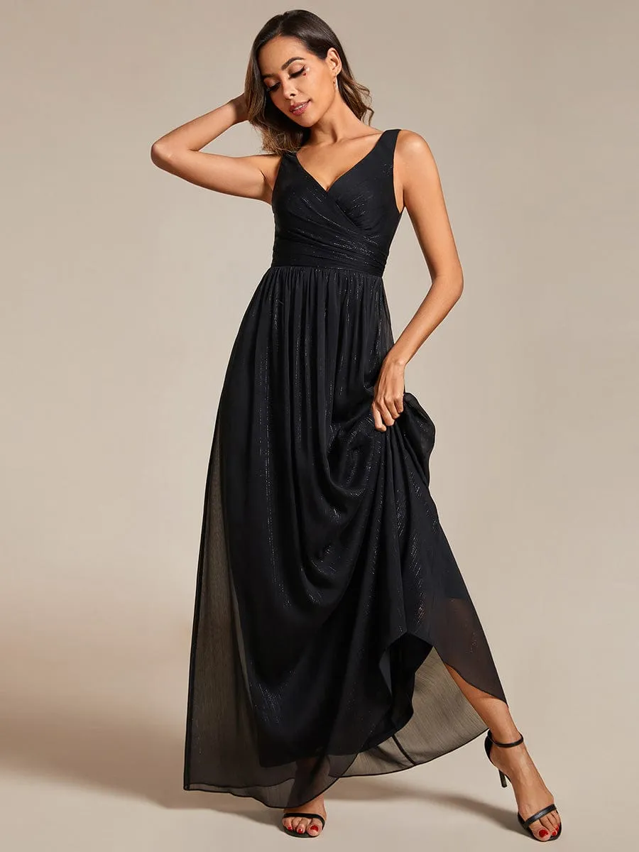 Floor Length V-Neck Sleeveless Glitter A-Line Evening Formal Dress