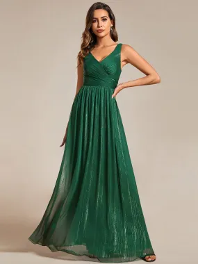 Floor Length V-Neck Sleeveless Glitter A-Line Evening Formal Dress