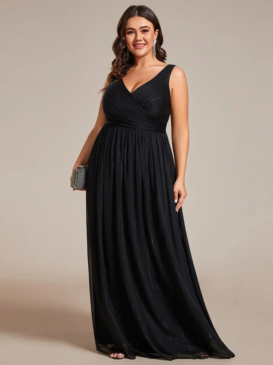 Floor Length V-Neck Sleeveless Glitter A-Line Evening Formal Dress