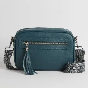 Florence - Crossbody Bag in Teal with Snake Print Strap