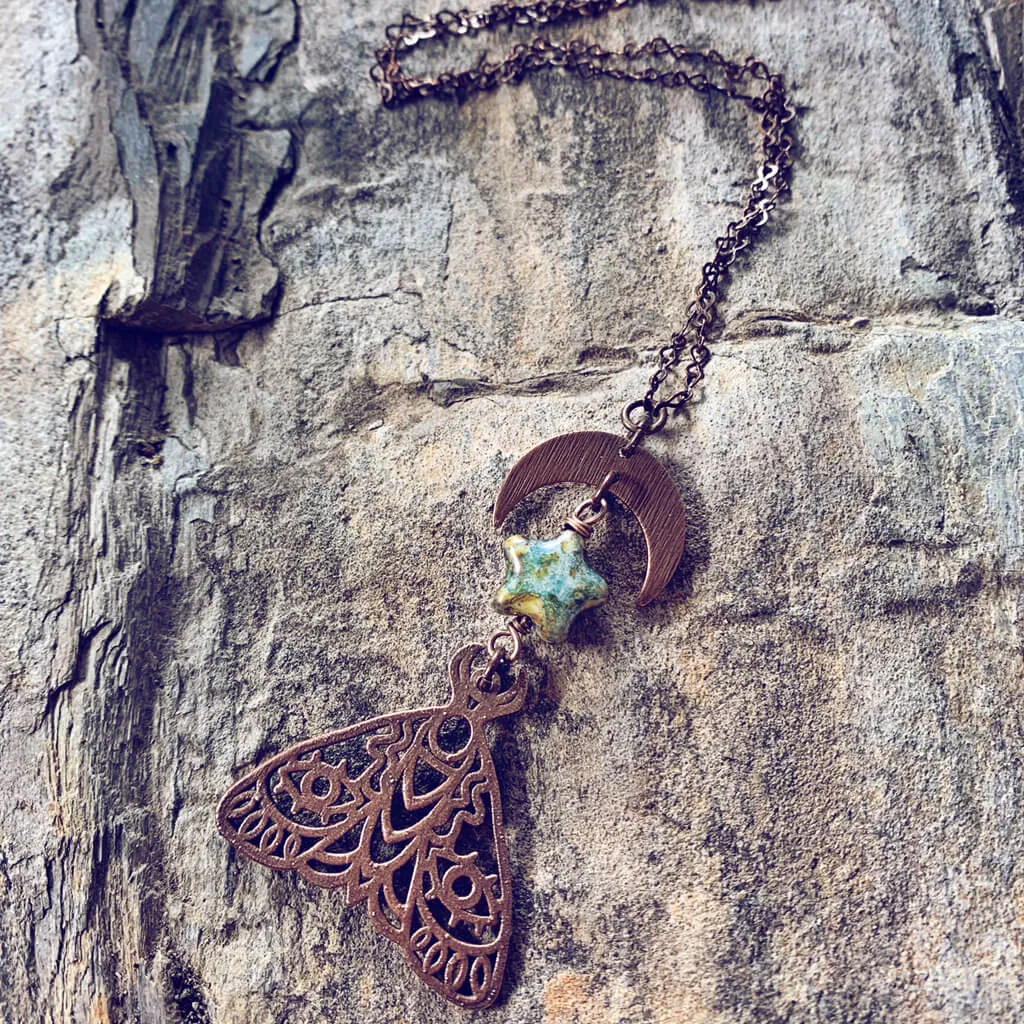 forest moon // copper electroformed moth pendant necklace