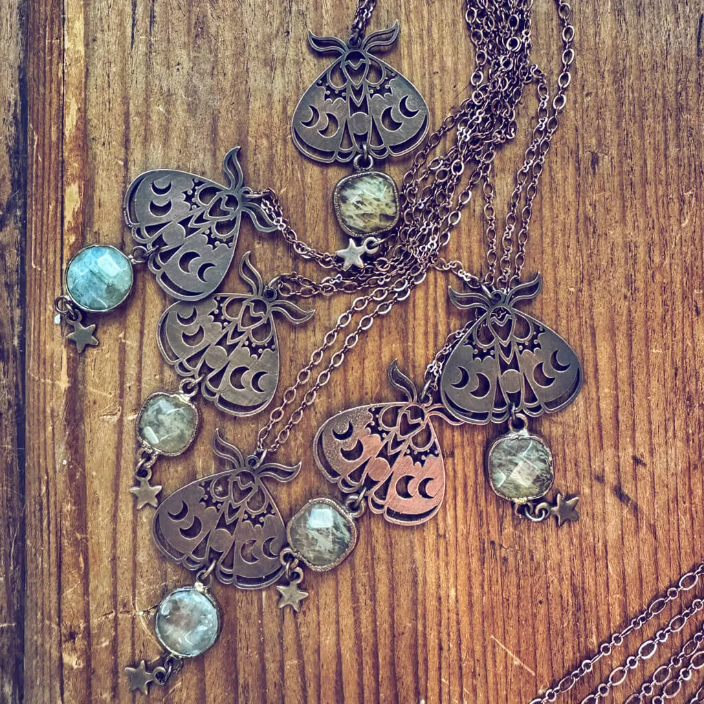 forest moon // copper electroformed moth pendant necklace