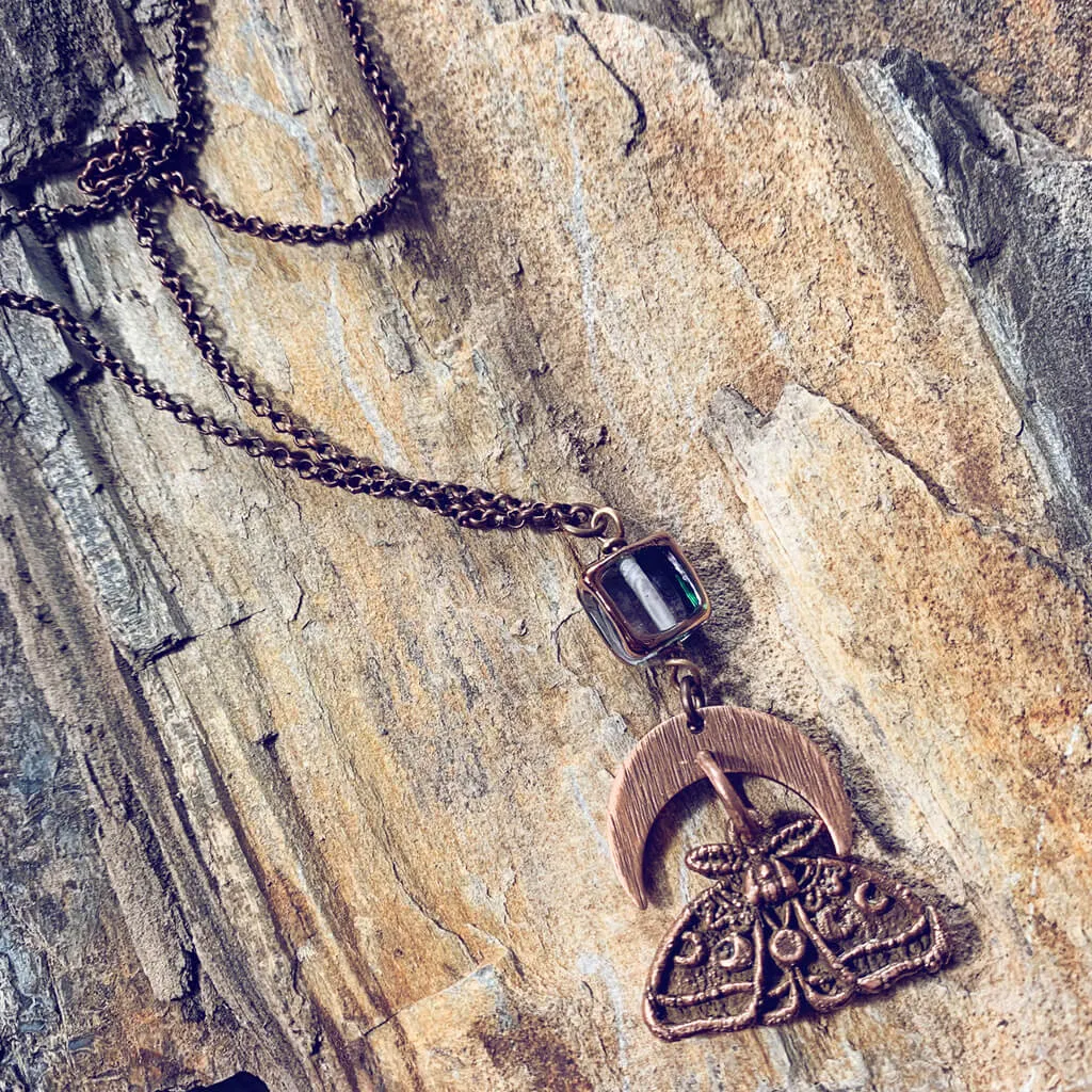 forest moon // copper electroformed moth pendant necklace