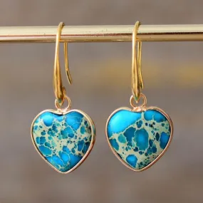 Giiny Sky Blue Jasper Hearts Drop Earrings