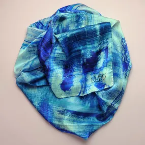 Girlean Modish Redd Blue Sea Abstract Silk Scarf